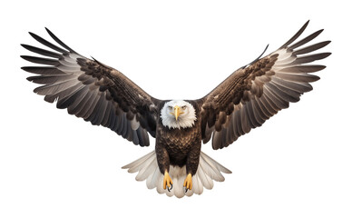 Flying Bald Eagle Front View Isolated on Transparent Background
