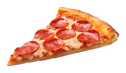 Slice of Pepperoni Pizza Isolated on Transparent Background
