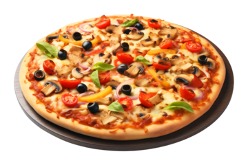 Vegetarian Pizza Isolated on Transparent Background
