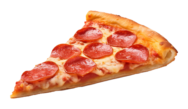 Slice of Pepperoni Pizza Isolated on Transparent Background

