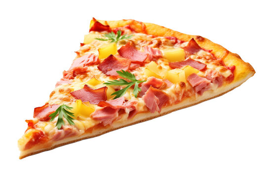 Slice of Hawaiian Pizza Isolated on Transparent Background
