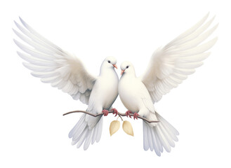 Two Dove Lovers Flying Isolated on Transparent Background
