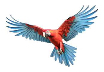 Macaw Parrot Flying Isolated on Transparent Background
