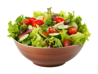 Salad in Wooden Bowl Isolated on Transparent Background
