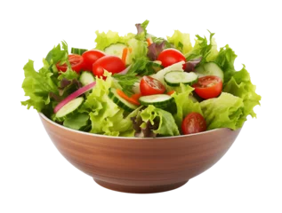 Poster Salad in Wooden Bowl Isolated on Transparent Background  © RenZen