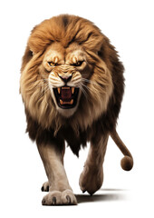 Angry Lion Walking Front View Isolated on Transparent Background
