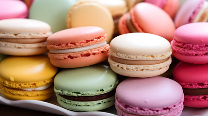 Fototapeta na wymiar Assorted Colorful Macarons in Soft Focus Background
