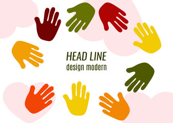 Abstract background with different palms. The concept of friendship, mutual assistance, together. Vector