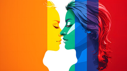 Colorful Abstract Profile Silhouettes with Rainbow Colors