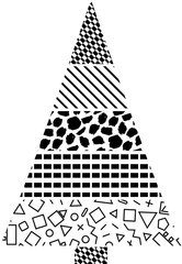 Christmas tree icons from different textures-illustration. The zigzag seamless background hand drawn.