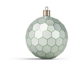 Fototapeta premium Green and silver futuristic Christmas ball. New Year tree toy decoration Isolated on transparent background. 3D render