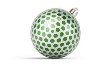Green and silver Christmas ball turned to right. New Year tree toy decoration Isolated on transparent background. 3D render