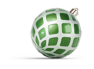 Green and silver unusual Christmas ball turned to right. New Year tree toy decoration Isolated on transparent background. 3D render