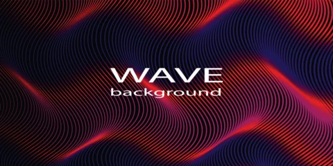 Deurstickers wave lines Dark abstract background with glowing wave. Shiny moving lines design element. Modern purple blue gradient flowing wave lines. Futuristic technology concept.  © VIRAL