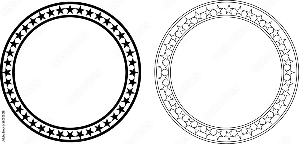 Sticker black white circular star frame