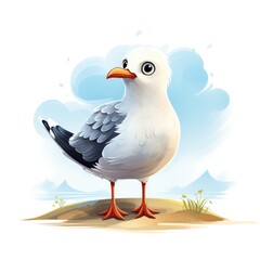 Cute cartoon 3d character seagull on white background