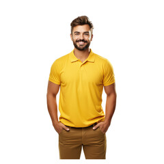 professional looking 32 year old Caucasian male landscaper wearing  yellow gold polo shirt - obrazy, fototapety, plakaty