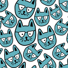 seamless pattern with cats in vector.colored wallpaper in doodle style.Template for background, printing on fabric and merch. A series of patterns with cat faces in flat style