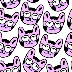 seamless pattern with cats in vector.colored wallpaper in doodle style.Template for background, printing on fabric and merch. A series of patterns with cat faces in flat style