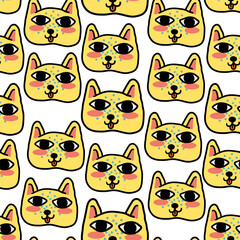 seamless pattern with cats in vector.colored wallpaper in doodle style.Template for background, printing on fabric and merch. A series of patterns with cat faces in flat style