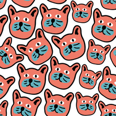 seamless pattern with cats in vector.colored wallpaper in doodle style.Template for background, printing on fabric and merch. A series of patterns with cat faces in flat style