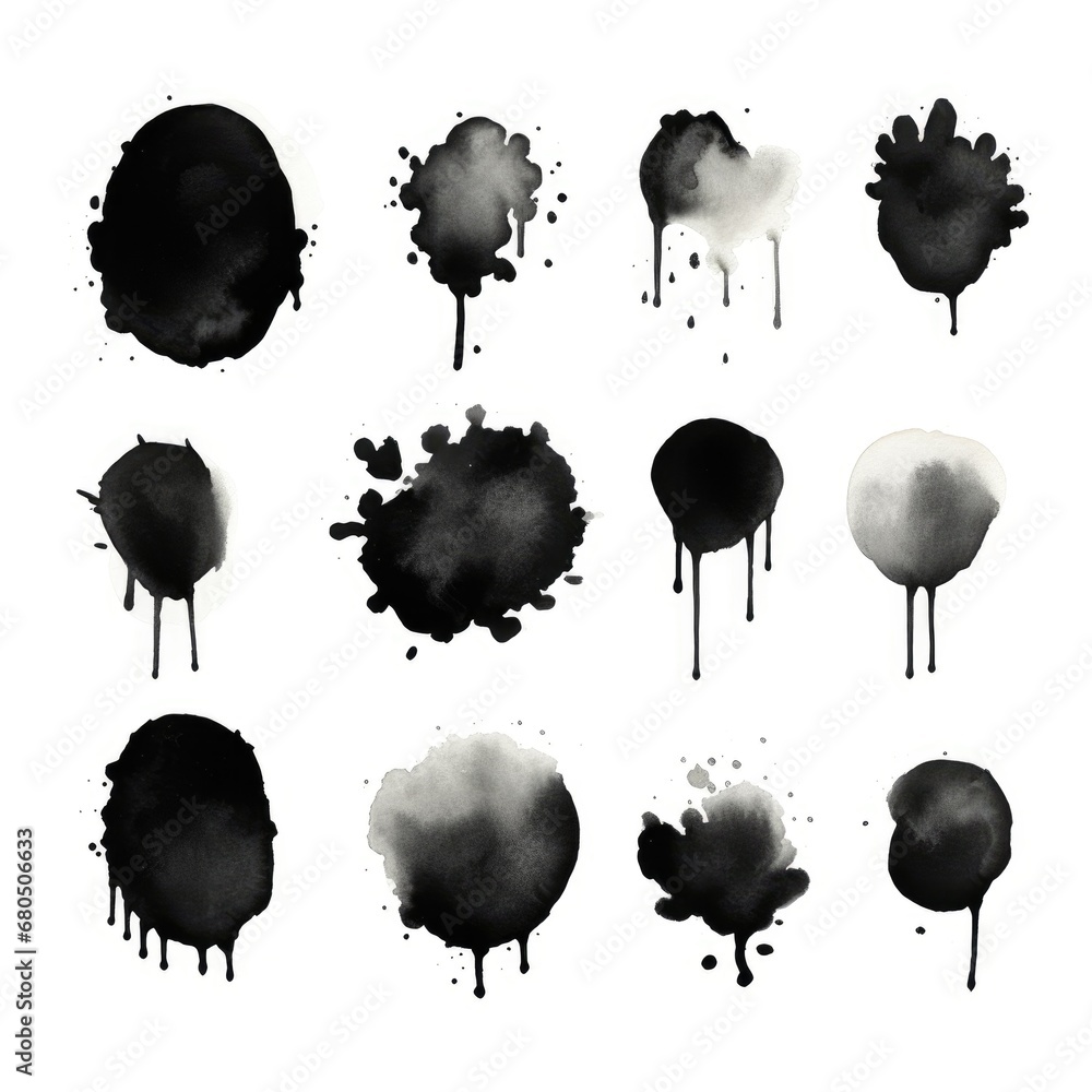 Poster set of watercolor paint stains blobs and splashes on white