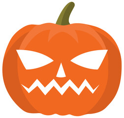 Halloween pumpkin with scary face on white background.