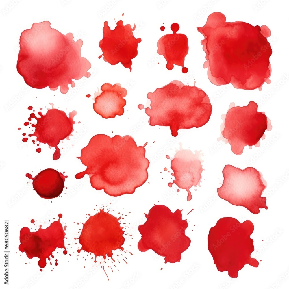 Poster set of watercolor paint stains blobs and splashes on white
