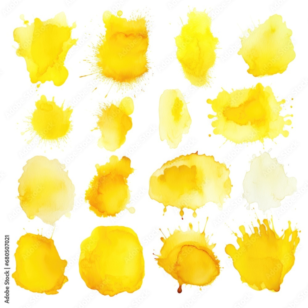 Poster set of watercolor paint stains blobs and splashes on white