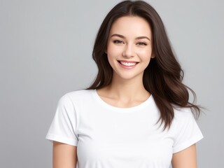 Portrait of a Woman with Dark Brown Hair, Smiling Gracefully