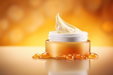 Cosmetic cream jar mock up with honey against the background of honeycombs