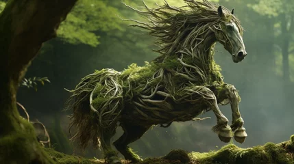 Fotobehang the incredible moment when the amazing forest horse merges with the spirit of the forest, becoming one with nature. © Muzamil