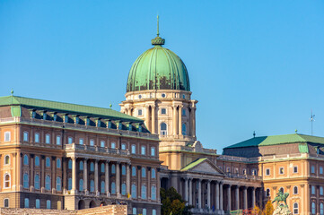 Obraz premium Royal palace of Buda dome on Castle hill, Budapest, Hungary