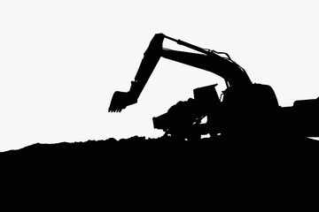 Excavators silhouette are digging the soil in the construction site  on the  white background