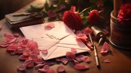 A vintage love letter enveloped in rose petals, capturing the timeless essence of heartfelt messages.
