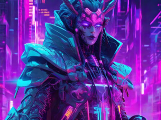 In a fantastically dystopian future, a mesmerizingly enigmatic necromancer stands tall, evoking both awe and fear with every pixel. 