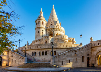 Towers of Fisherman bastion on Buda hill, Budapest, Hungary