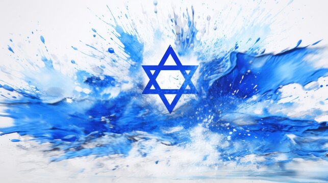 The Star of David , Israeli flag  colors abstract splash