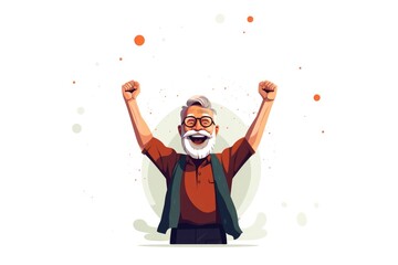 Very happy elderly man rejoices at a successful project on white background