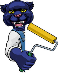 Panther Painter Decorator Paint Roller Mascot Man