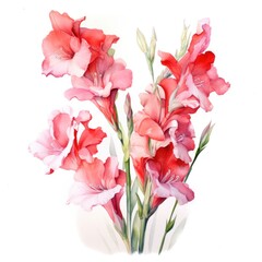 watercolor gladiolus flowers illustration on a white background. - obrazy, fototapety, plakaty