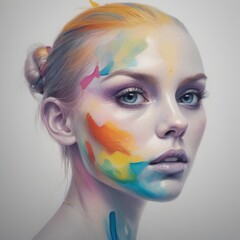 beautiful girl with creative face art beautiful girl with creative face art portrait of a beautiful woman with bright makeup. art painting