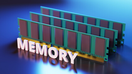 Memory parts mounted on a personal computer,3d rendering