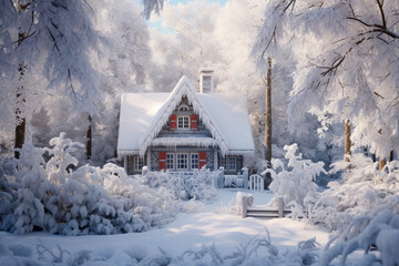 house in the mountains in the snowy mountains 