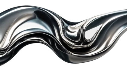 Schilderijen op glas Liquid metal isolated on white. Chrome metallic fluid cut out. © SolaruS