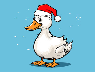 A Cartoon Of A Duck Wearing A Santa Hat - Silly fat cartoon goose wears santa cap