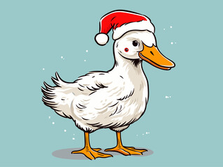 A Cartoon Of A Duck Wearing A Santa Hat - Silly fat cartoon goose wears santa cap