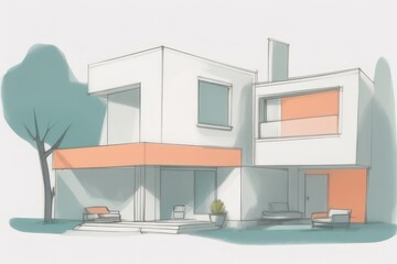 modern house in the city modern house in the city modern house sketch 3d vector illustration