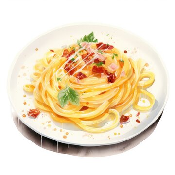 Delicious Spaghetti Carbonara Watercolor - Gourmet Pasta Art