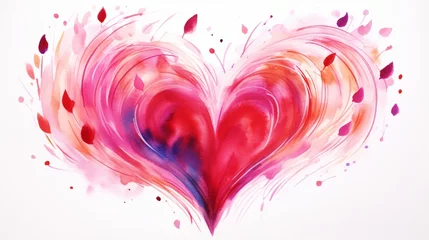 Foto op Canvas Whimsical watercolor strokes forming an abstract representation of love on a charming Valentine's Day card against a clean, white surface. © SHAPTOS